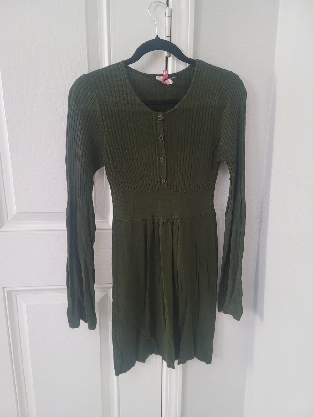 Derek Heart Olive Green Long Sleeve Ribbed Knit Dress